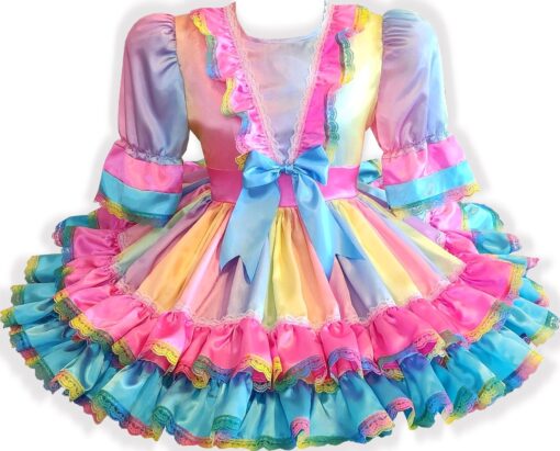 44.5" Ready to Wear Pink Orange Yellow Mint Blue Lavender Satin Adult Sissy Dress by Leanne's