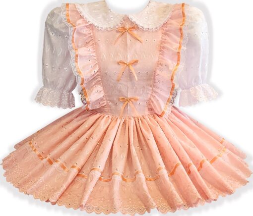 Daliah Custom Fit Peach White Eyelet Adult Sissy Dress by Leanne's