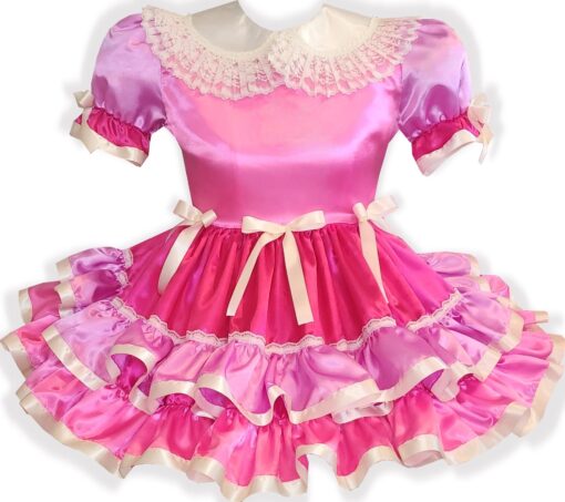 Ora Custom Fit Candy Hot Pink Fushia Cream Satin Adult Sissy Dress by Leanne's