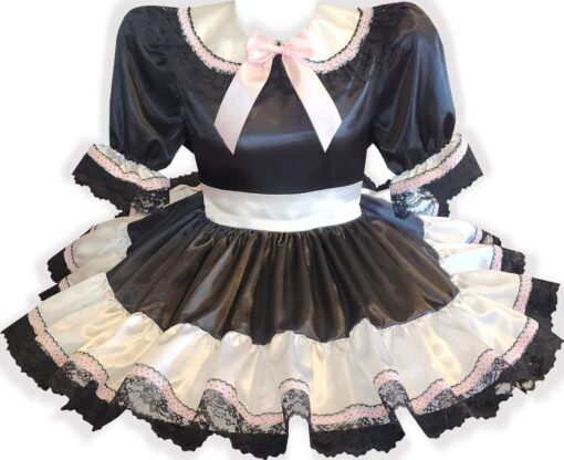 Ruth Custom Fit Black White Satin Sash Adult Sissy Dress by Leanne's