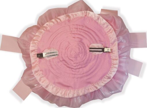 45" Ready to Wear Pink Sheer Mirror Organza Hair Flower Ruffles Adult Sissy Dress by Leanne's - Image 4