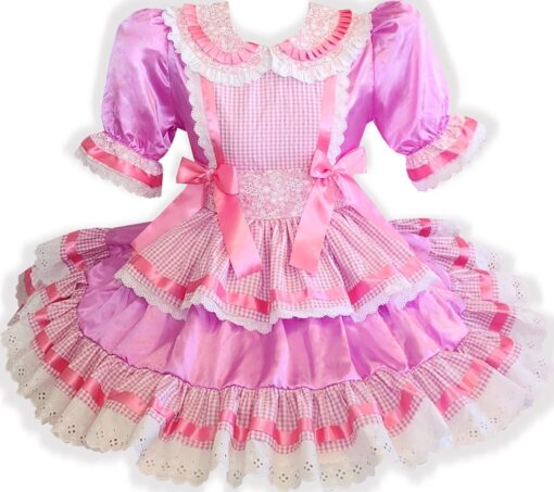 46.5" Ready to Wear Pink Gingham Satin Eyelet Adult Sissy Dress by Leanne's _