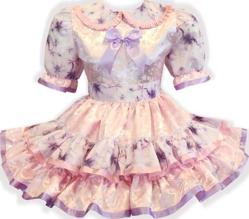 Lexi Custom Fit Pink Brocade Lavender Roses Adult Sissy Dress by Leanne's