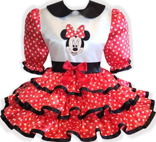 Minnie Mouse Custom Fit Red White Black Satin Polka Dots Adult Sissy Dress by Leanne's