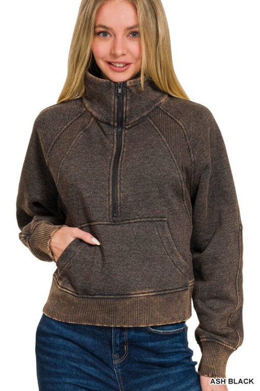 Rust Acid Wash Half Zip Pullover - Image 3