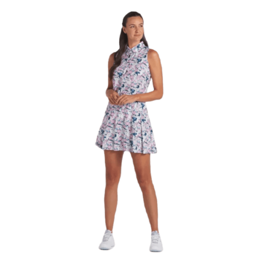 Puma Ladies Bloom Pleated Golf Dress - Pink/Blue/White - Image 2