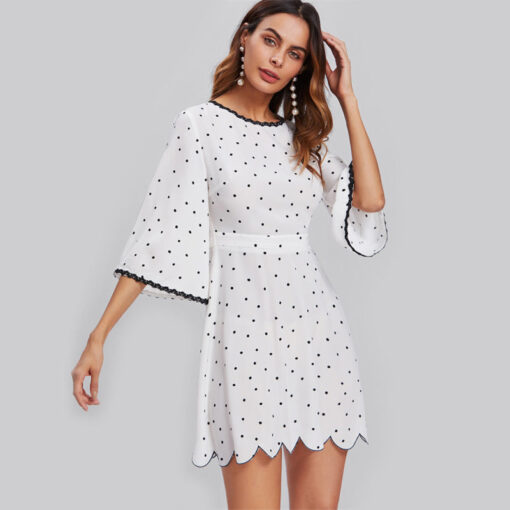 Scalloped Flare Polka Dot Summer Dress