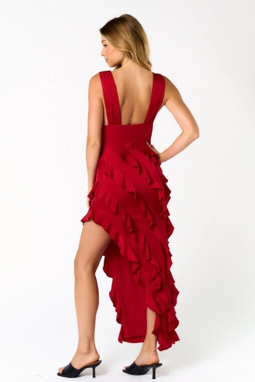 Red Ruffle Corset Maxi Dress - Image 3