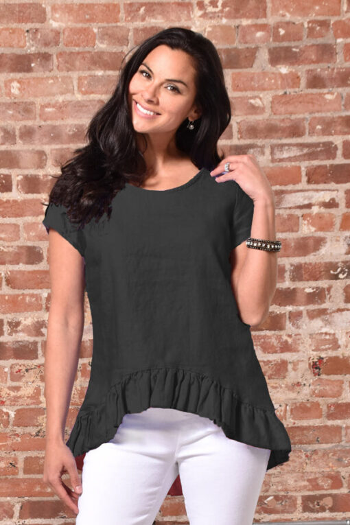 cap sleeve linen ruffle top - Image 2