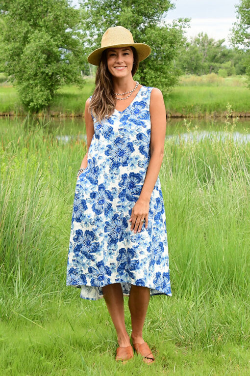 floral linen trapeze dress